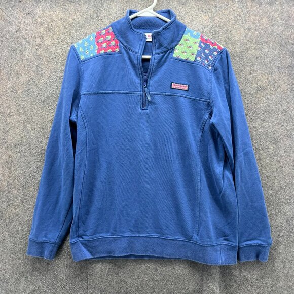 Vineyard Vines Pullover Womens Medium Blue Quarter Zip Fleece The Shep Sweater - Picture 1 of 12